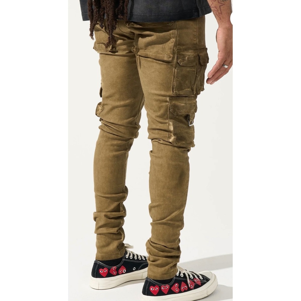 Serenede Cargo Jeans Tigers Eye Skinny Multi Pocket Utility Tactical Men's 34 - Picture 2 of 8